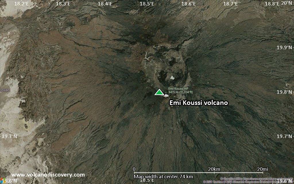 Satellite/aerial-type map of Emi Koussi volcano (scale of 10s of km)