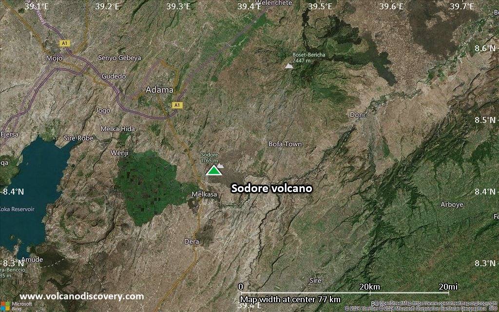 Satellite/aerial-type map of Sodore volcano (scale of 10s of km)