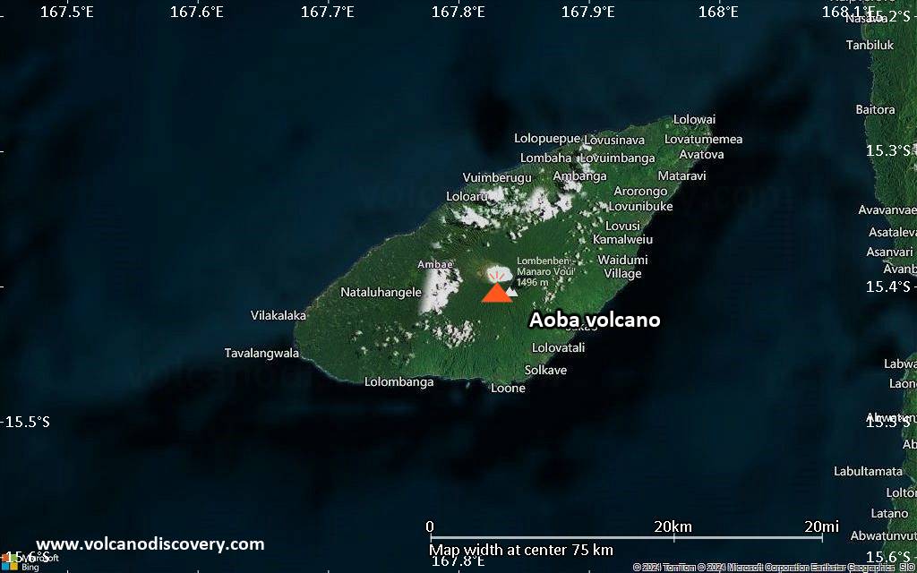 Satellite/aerial-type map of Aoba volcano (scale of 10s of km)
