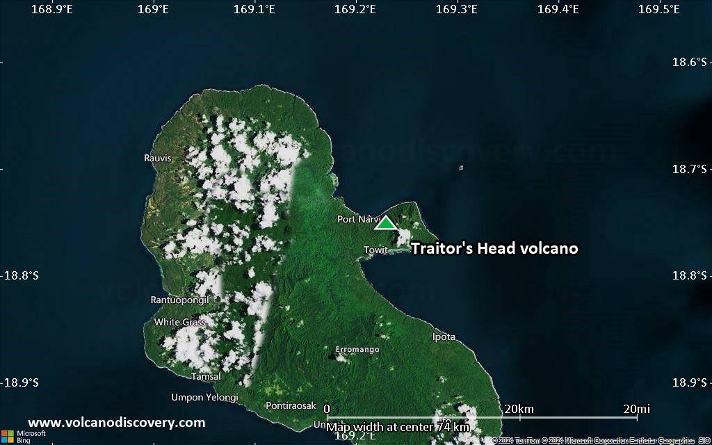 Satellite/aerial-type map of Traitor's Head volcano (scale of 10s of km)