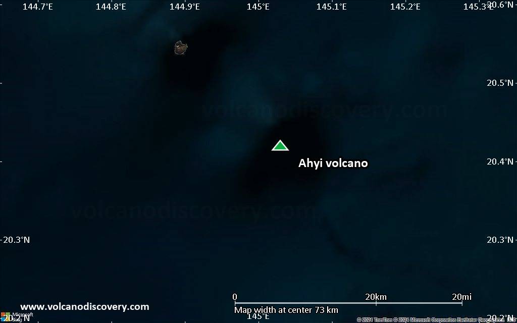 Satellite/aerial-type map of Ahyi volcano (scale of 10s of km)