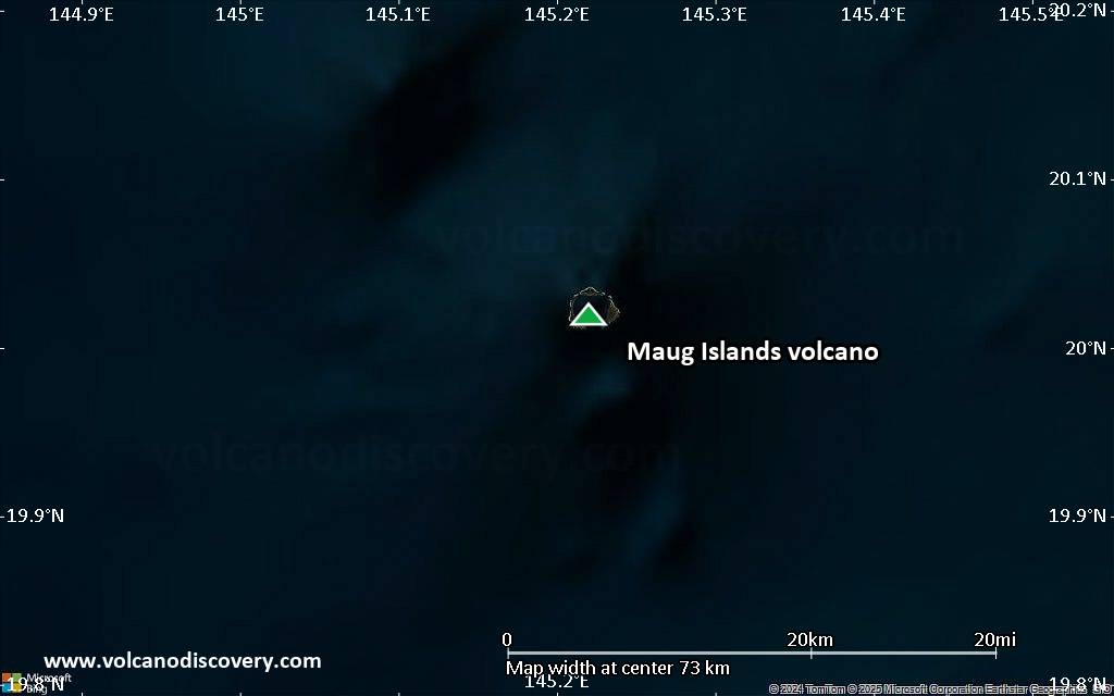 Satellite/aerial-type map of Maug Islands volcano (scale of 10s of km)