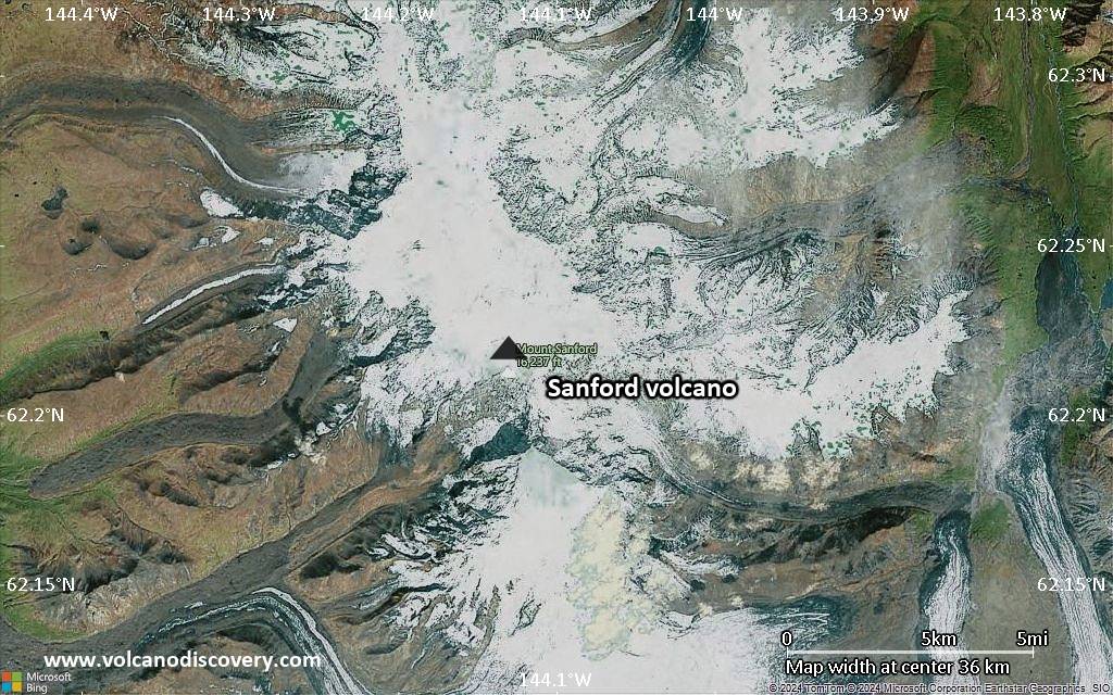 Satellite/aerial-type map of Sanford volcano (scale of 10s of km)