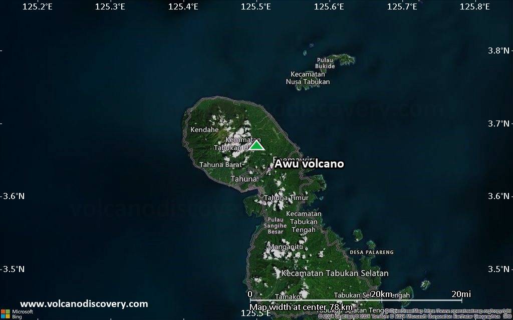 Satellite/aerial-type map of Awu volcano (scale of 10s of km)