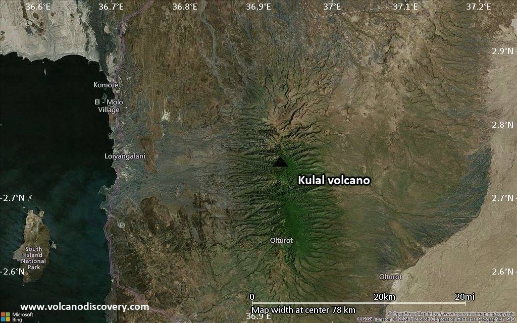 Satellite/aerial-type map of Kulal volcano (scale of 10s of km)