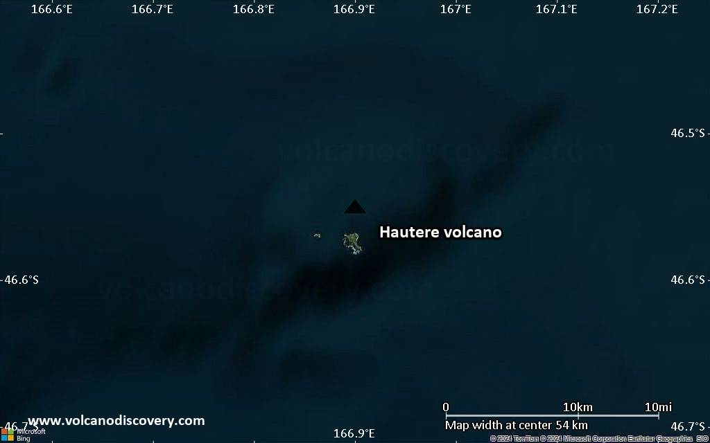 Satellite/aerial-type map of Hautere volcano (scale of 10s of km)