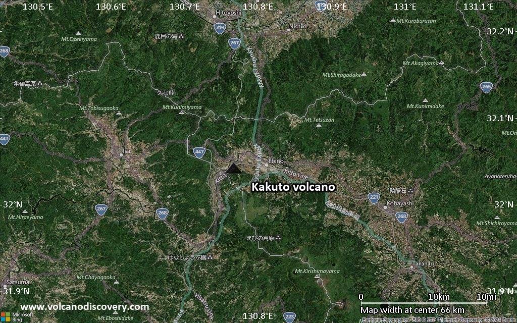 Satellite/aerial-type map of Kakuto volcano (scale of 10s of km)