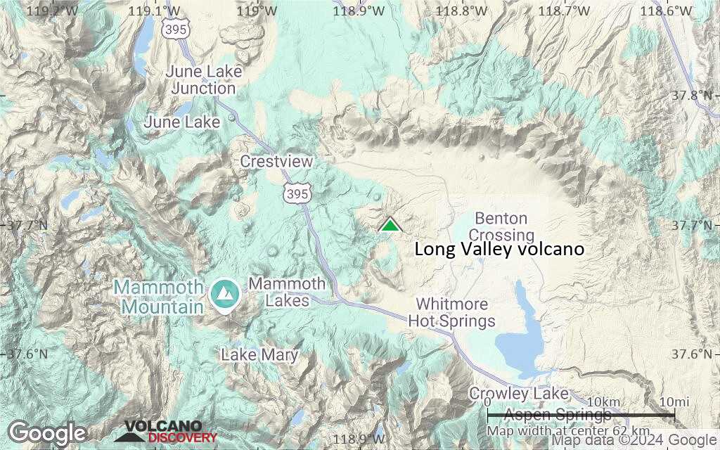 Terrain-type map of Long Valley volcano (scale of 10s of km)