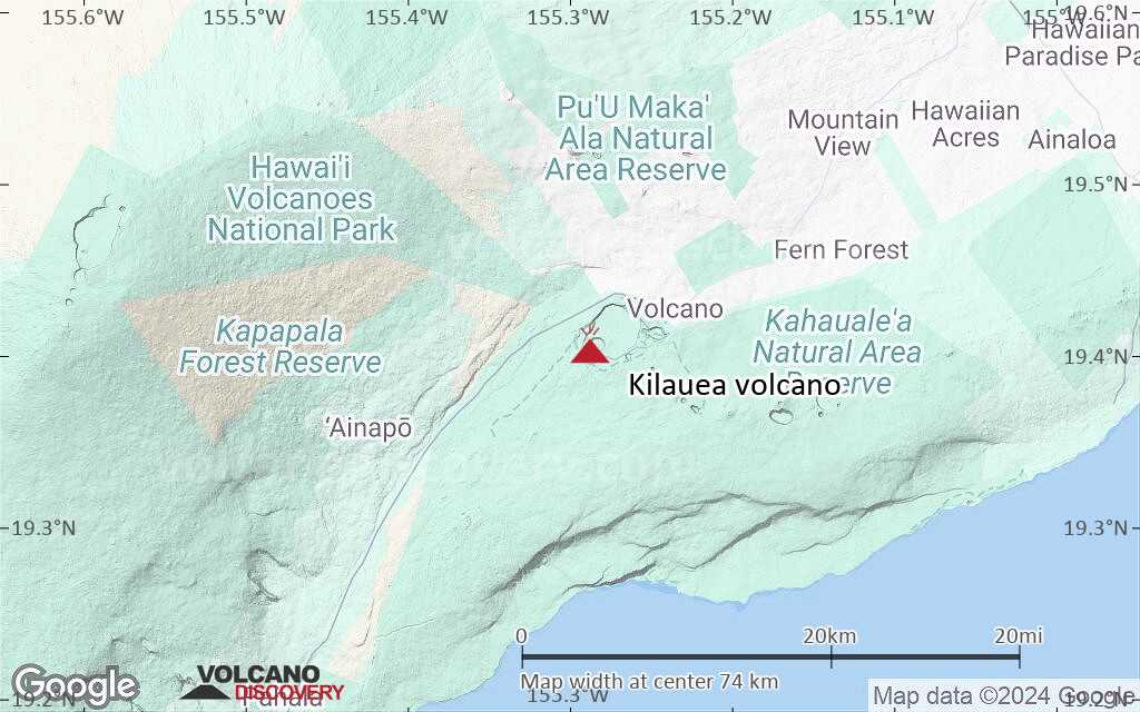 Terrain-type map of Kilauea volcano (scale of 10s of km)