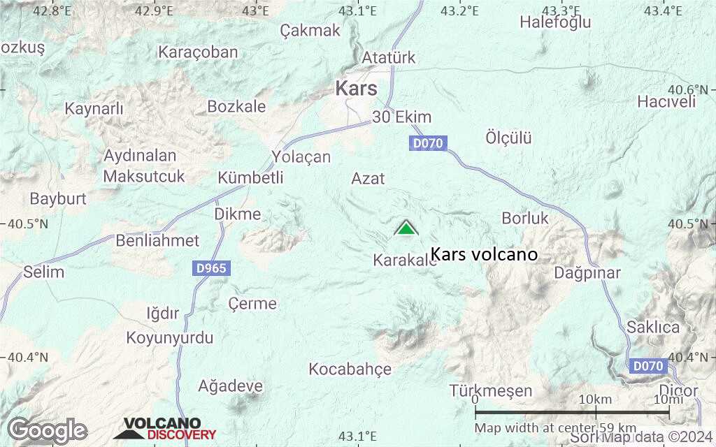 Terrain-type map of Kars volcano (scale of 10s of km)