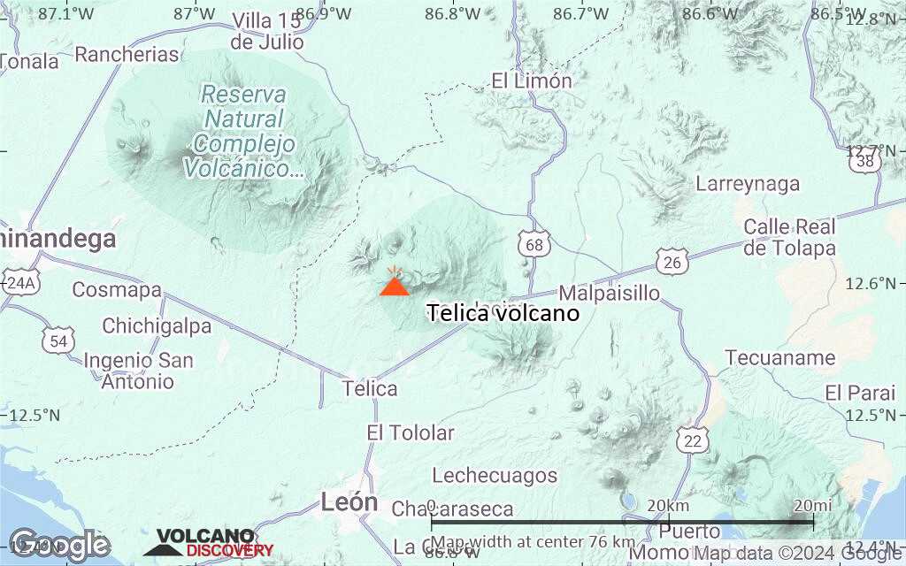 Terrain-type map of Telica volcano (scale of 10s of km)