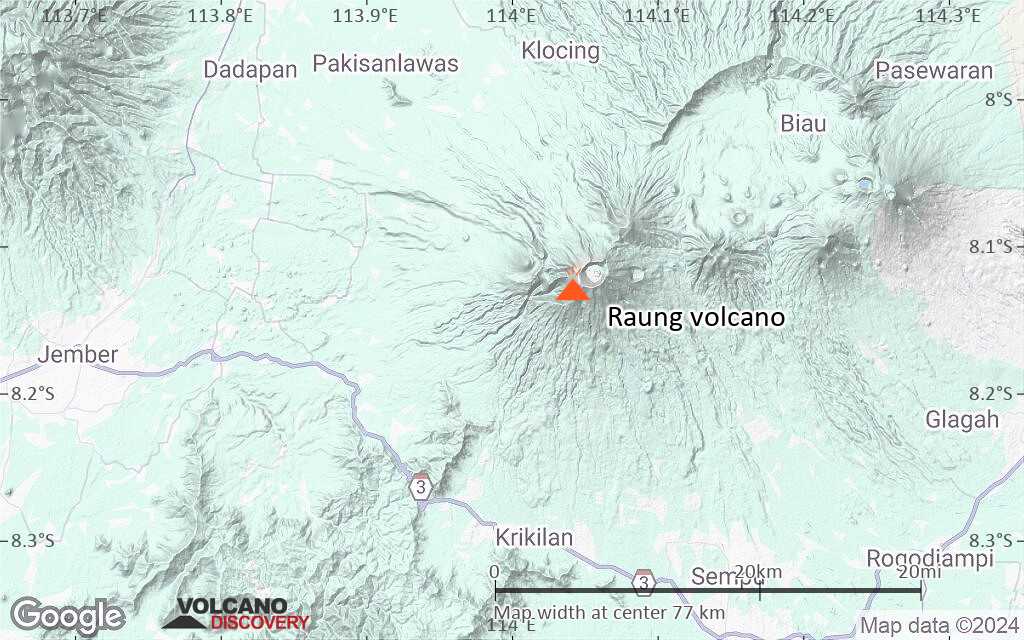 Terrain-type map of Raung volcano (scale of 10s of km)