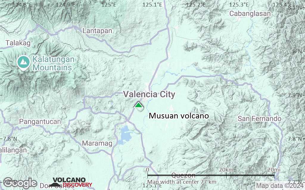 Terrain-type map of Musuan volcano (scale of 10s of km)