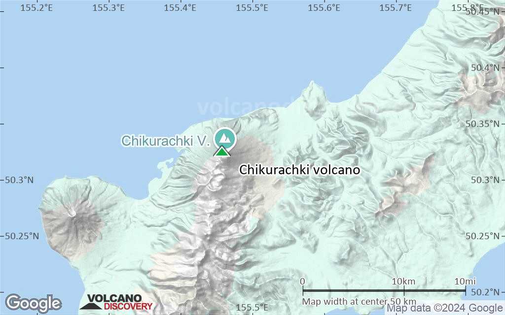 Terrain-type map of Chikurachki volcano (scale of 10s of km)