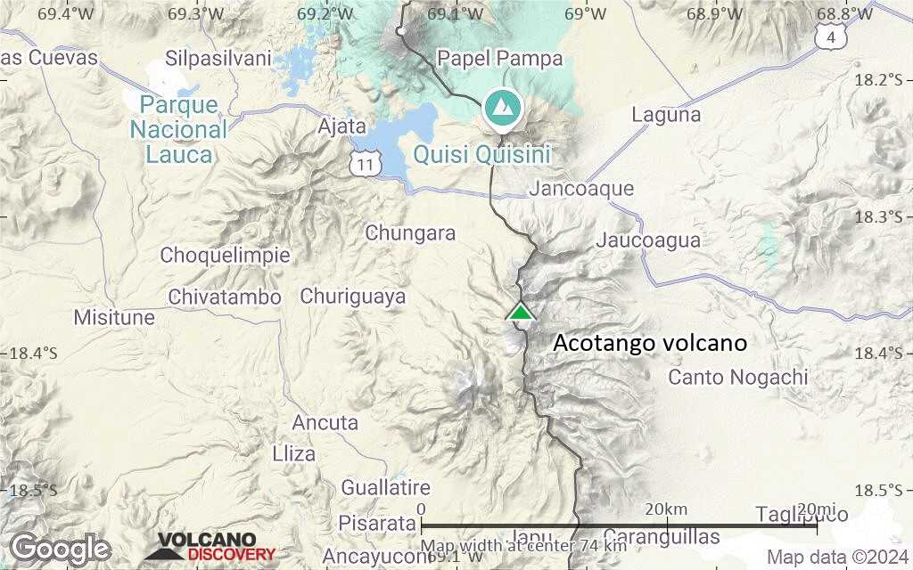 Terrain-type map of Acotango volcano (scale of 10s of km)