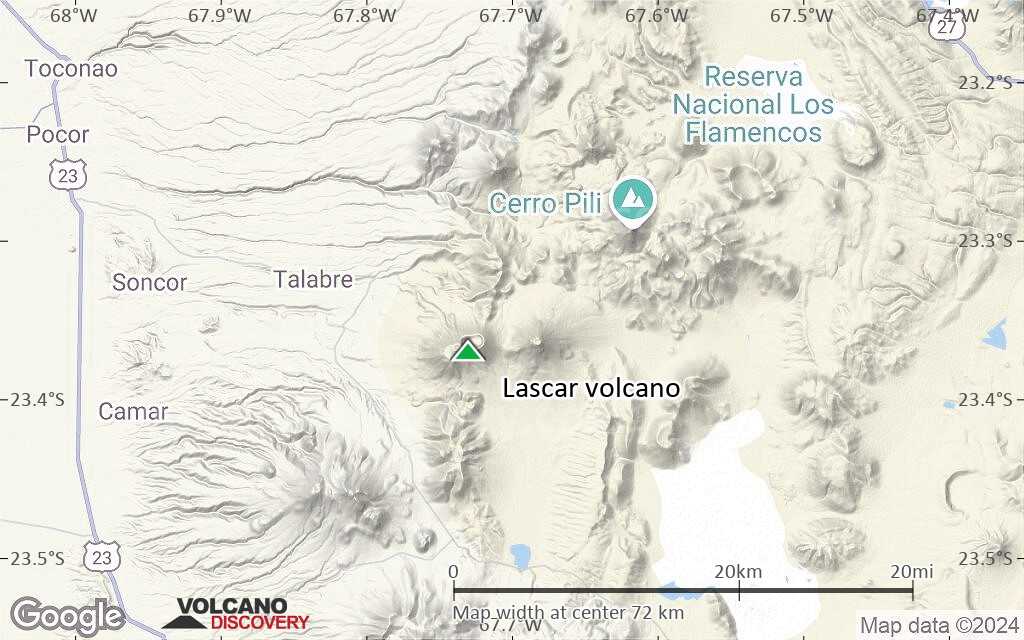 Terrain-type map of Lascar volcano (scale of 10s of km)