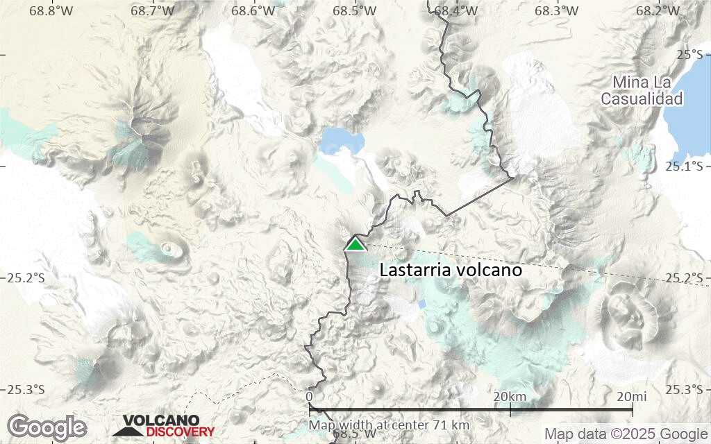 Terrain-type map of Lastarria volcano (scale of 10s of km)