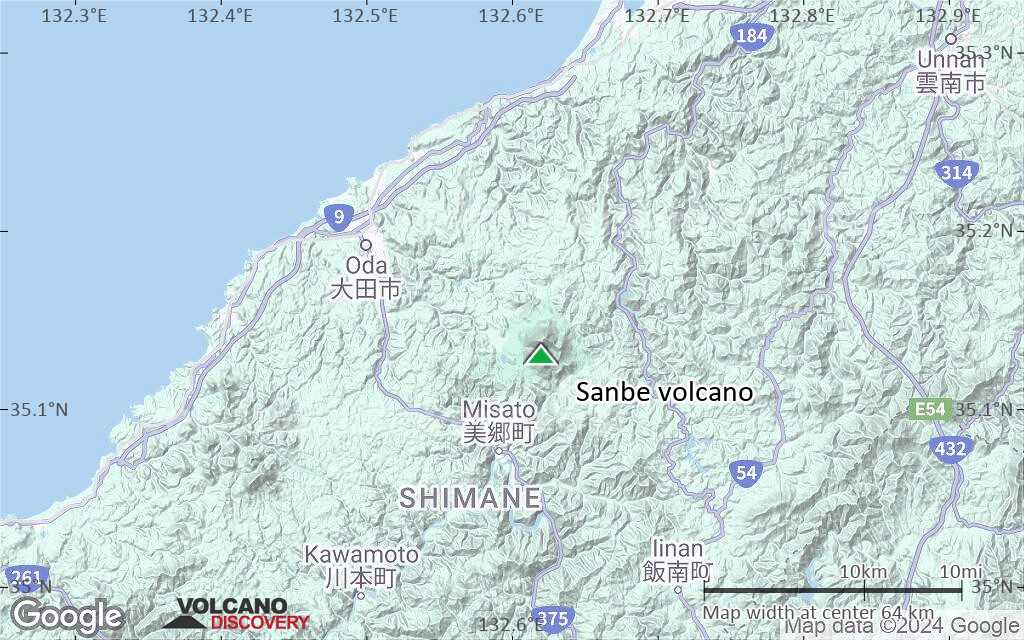 Terrain-type map of Sanbe volcano (scale of 10s of km)