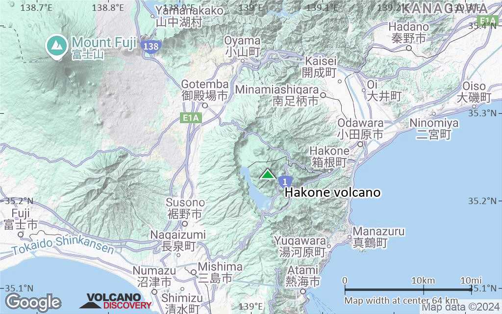 Terrain-type map of Hakone volcano (scale of 10s of km)