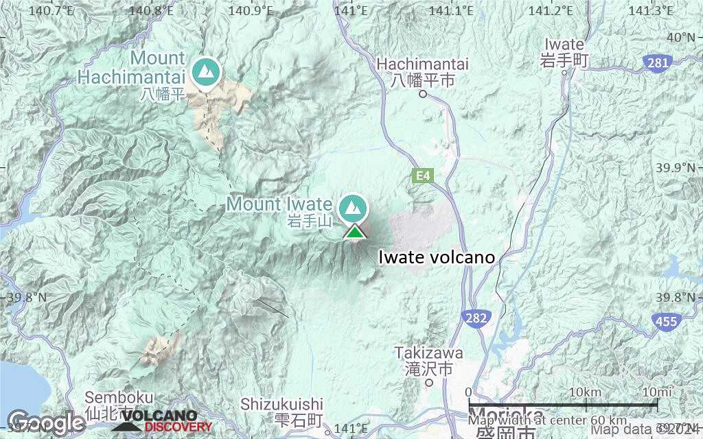 Terrain-type map of Iwate volcano (scale of 10s of km)