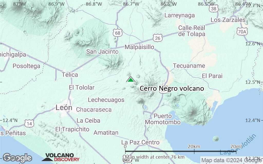 Terrain-type map of Cerro Negro volcano (scale of 10s of km)