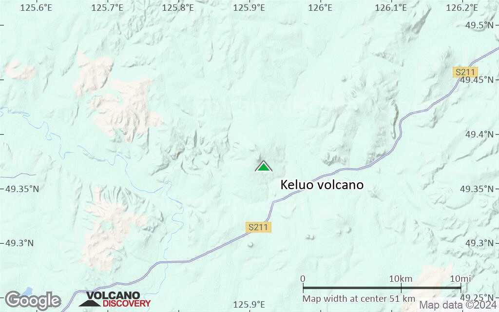 Terrain-type map of Keluo volcano (scale of 10s of km)