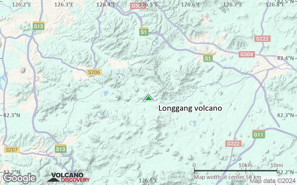 Terrain-type map of Longgang volcano (scale of 10s of km)