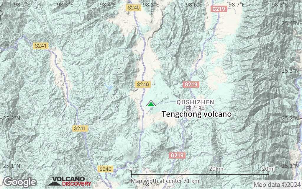 Terrain-type map of Tengchong volcano (scale of 10s of km)