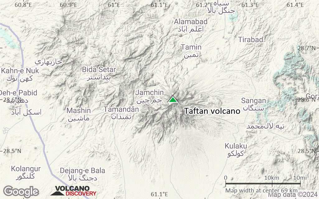 Terrain-type map of Taftan volcano (scale of 10s of km)