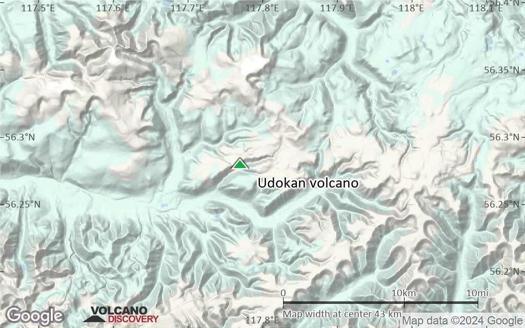 Terrain-type map of Udokan volcano (scale of 10s of km)