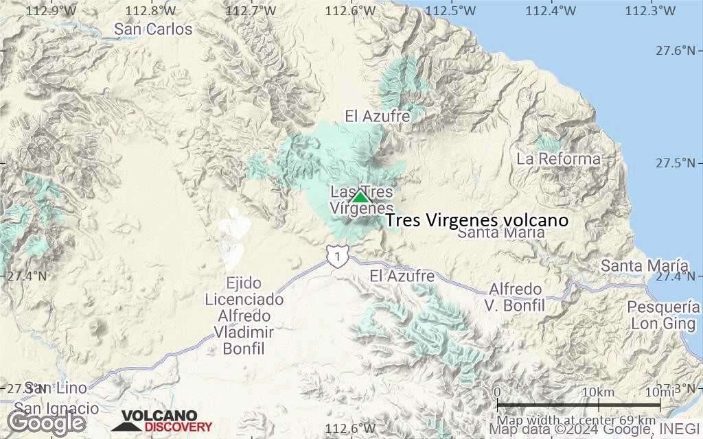 Terrain-type map of Tres Virgenes volcano (scale of 10s of km)