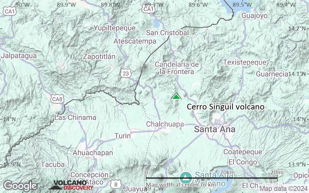 Terrain-type map of Cerro Singüil volcano (scale of 10s of km)