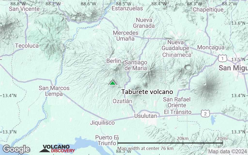 Terrain-type map of Taburete volcano (scale of 10s of km)