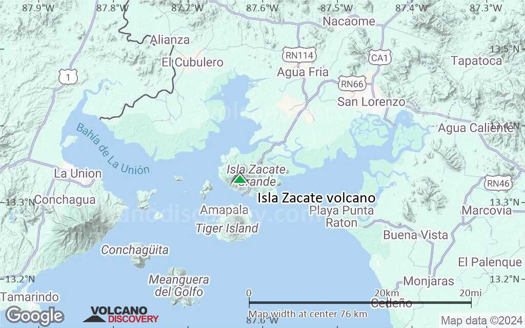 Terrain-type map of Isla Zacate volcano (scale of 10s of km)