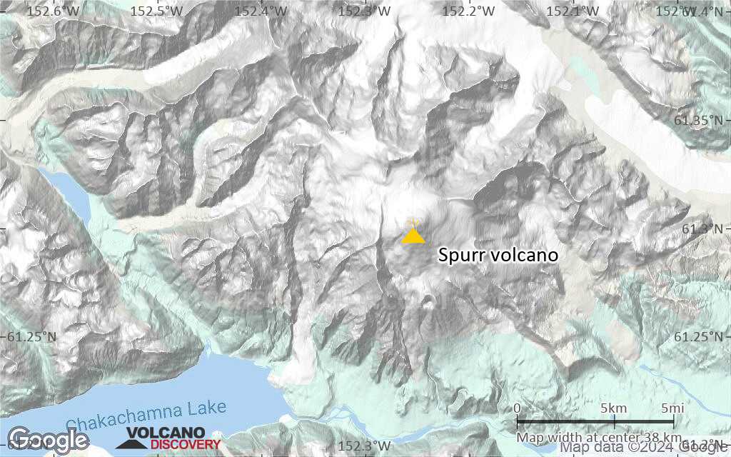 Terrain-type map of Spurr volcano (scale of 10s of km)