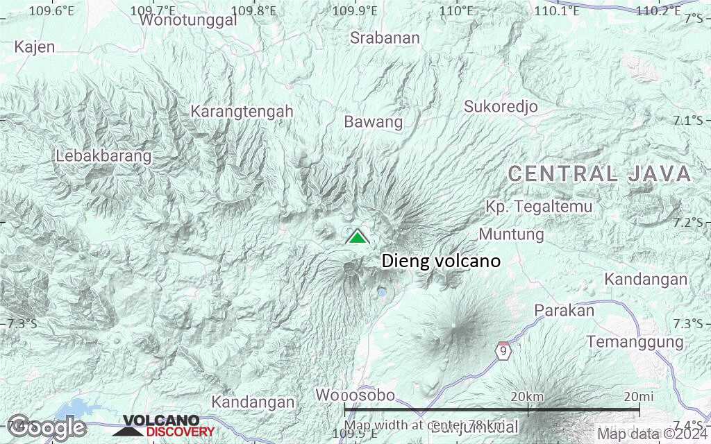 Terrain-type map of Dieng volcano (scale of 10s of km)