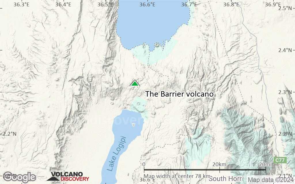 Terrain-type map of The Barrier volcano (scale of 10s of km)