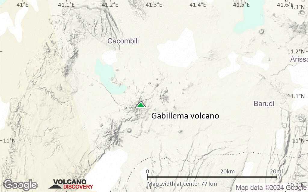 Terrain-type map of Gabillema volcano (scale of 10s of km)