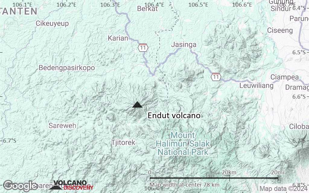 Terrain-type map of Endut volcano (scale of 10s of km)