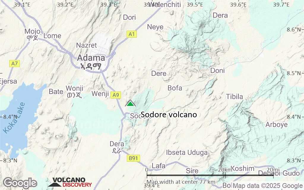 Terrain-type map of Sodore volcano (scale of 10s of km)