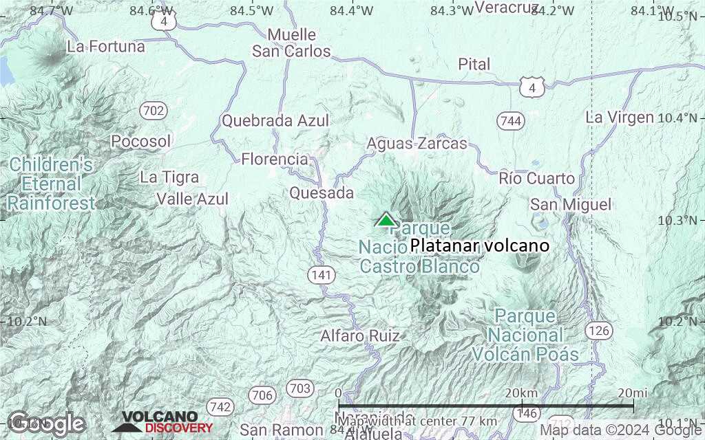 Terrain-type map of Platanar volcano (scale of 10s of km)