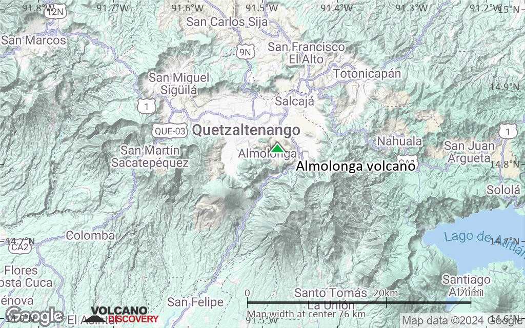 Terrain-type map of Almolonga volcano (scale of 10s of km)
