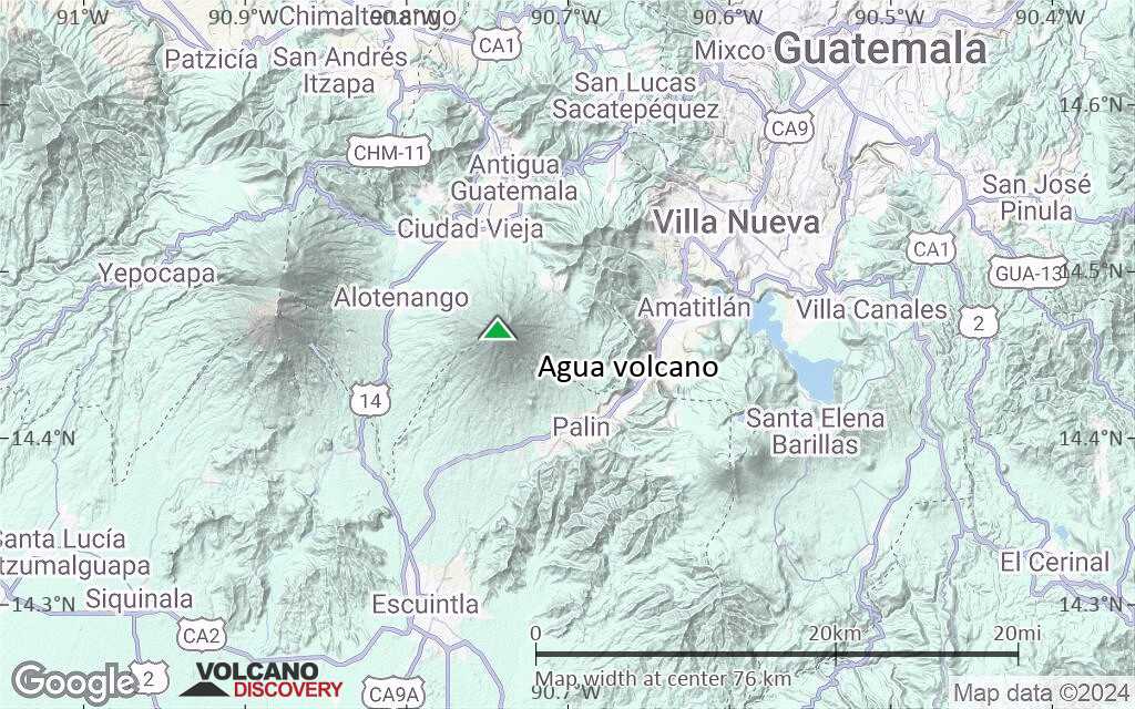 Terrain-type map of Agua volcano (scale of 10s of km)