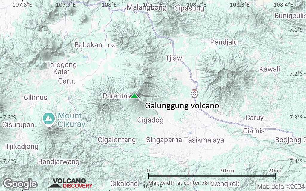 Terrain-type map of Galunggung volcano (scale of 10s of km)
