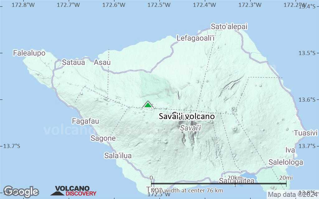 Terrain-type map of Savai'i volcano (scale of 10s of km)