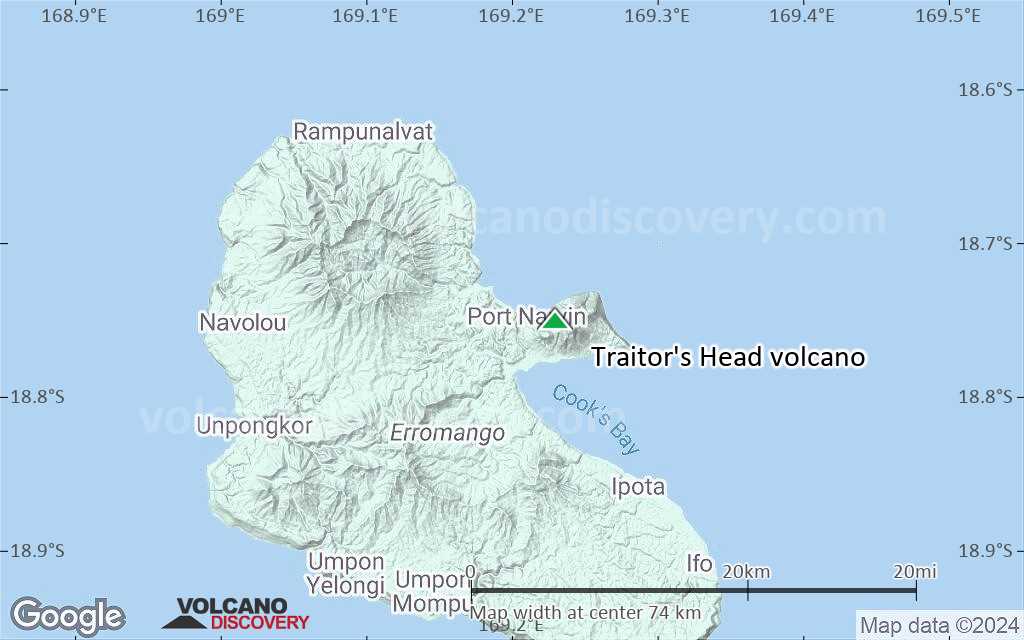 Terrain-type map of Traitor's Head volcano (scale of 10s of km)