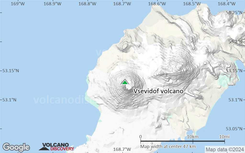 Terrain-type map of Vsevidof volcano (scale of 10s of km)