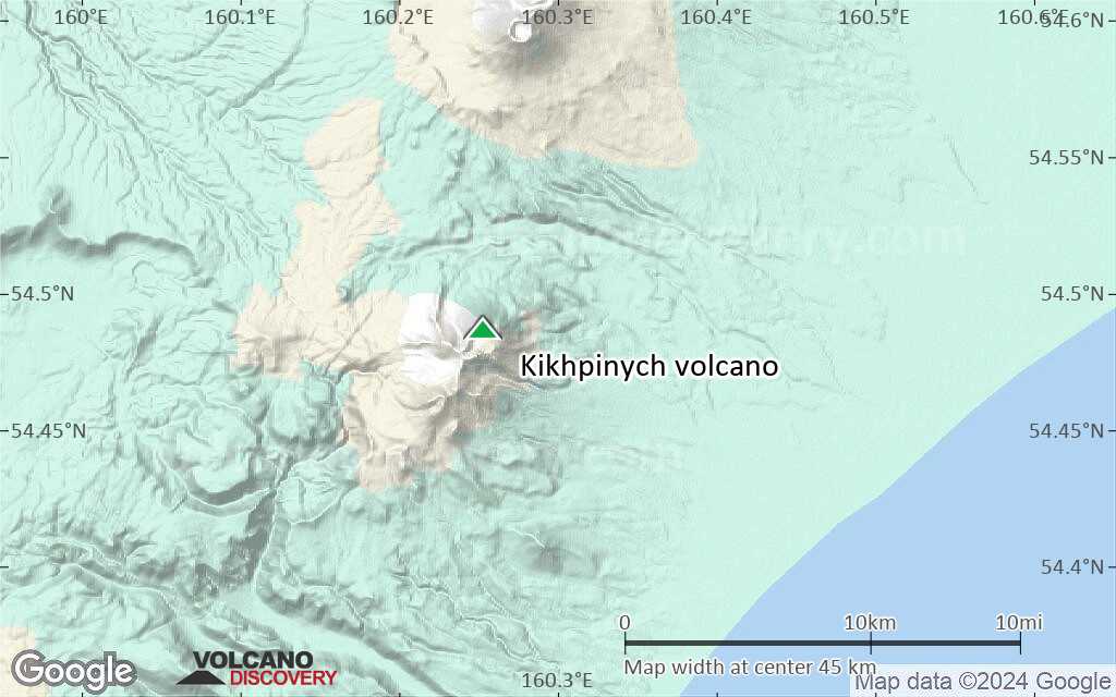 Terrain-type map of Kikhpinych volcano (scale of 10s of km)