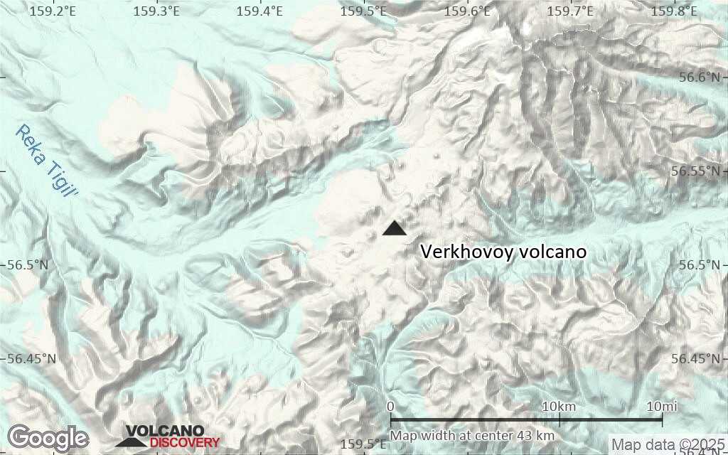 Terrain-type map of Verkhovoy volcano (scale of 10s of km)