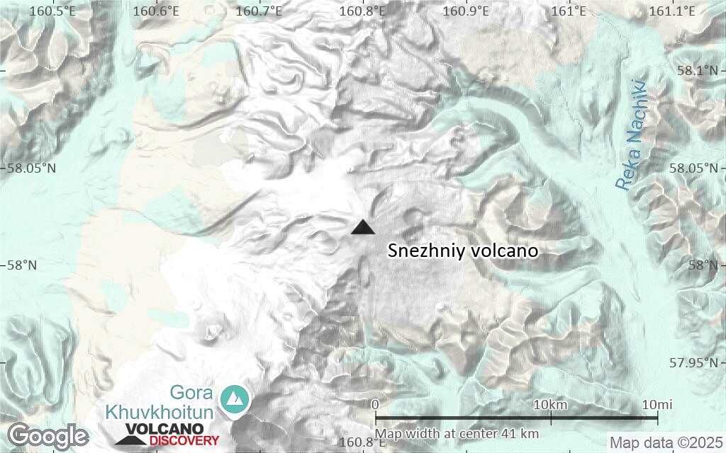 Terrain-type map of Snezhniy volcano (scale of 10s of km)